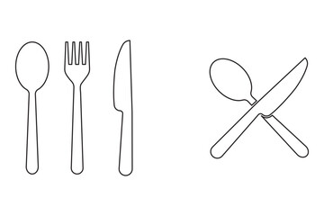 Fork and spoon icon vector set. Restaurant utensil symbol. Dinner dish or plate with spoon and fork sign outline for apps and websites. Silverware solid monochrome icon set. Fork, Spoon and Knife icon