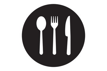 Silverware solid monochrome icon set. Dinner dish or plate with spoon and fork sign outline for apps and websites. eps 10
