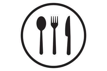 Silverware solid monochrome icon set. Dinner dish or plate with spoon and fork sign outline for apps and websites. eps 10
