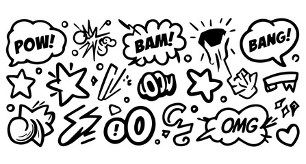 boom set of hand drawn icons for your design
