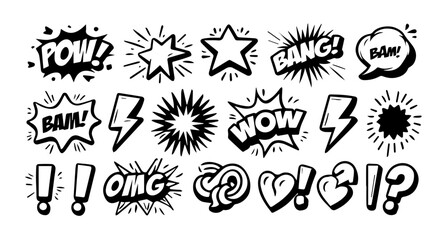 boom set of hand drawn icons for your design