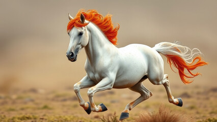horse with fiery mane and tail gallops across the steppe, symbol of 2026, chinese horoscope, new year of the fire horse, equine