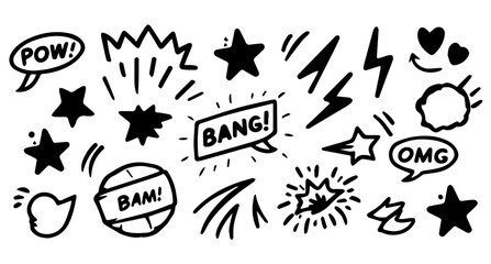 boom set of hand drawn icons for your design