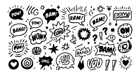 boom set of hand drawn icons for your design