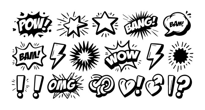 boom set of hand drawn icons for your design