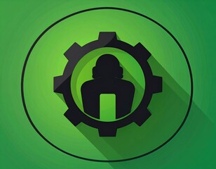 Silhouette of person inside gear, green circle