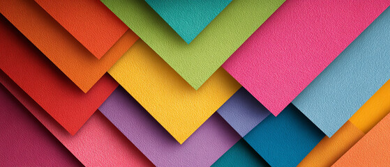 Colorful textured paper layers forming a geometric pattern with a vibrant and modern aesthetic design