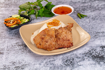 Roasted pork steak with rice