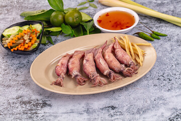 Boiled wild mini calamari snack