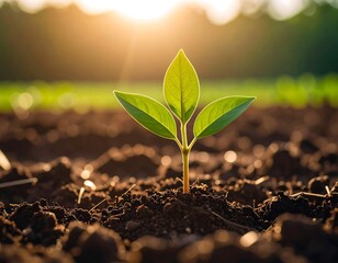 Young sprout emerging from soil