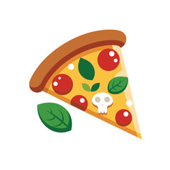 vector icon of Slice of italian pizza with salami, cheese, mushrooms and basil on white background in Adobe Illustrator Artwork