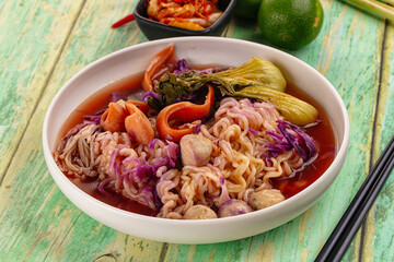 Korean kimchi beef noodles soup