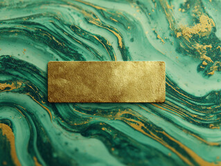 A golden rectangle on a green and gold marbled background creating a luxurious and elegant aesthetic