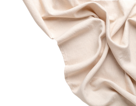 Beige linen fabric with soft fold  isolated on transparent or white background	
 