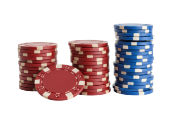 Isolated Stacks of Red and Blue Poker Chips