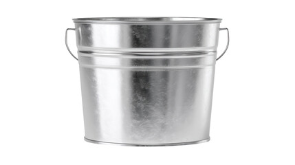 Metal bucket standing with durable handle, positioned on transparent backdrop, ready for versatile design applications and creative visual compositions