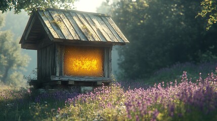 Honeycomb Hive with Lavender Field, and Sunrise.