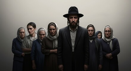 Jewish People Plain Poster Style, An Atmosphere Full of Sadness and Reflection, Plain Background Gradation