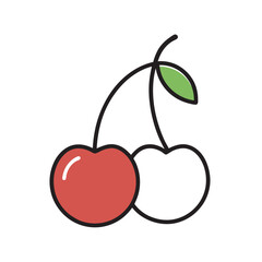 Two Isolated Cherry With Vector Outline