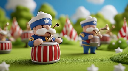 Cheerful Cartoon Band in a Sunny Field