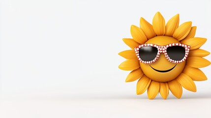 Cheerful Cartoon Sunflower in Sunglasses on White Background