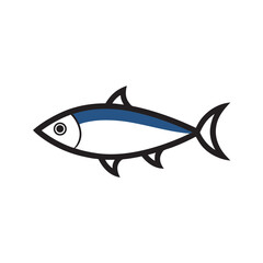 Sardine Fish With Vector Outline Illustration