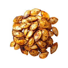 Obraz premium Spicy Roasted Pumpkin Seeds, Autumnal Snack, Overhead View