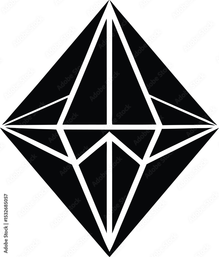 Poster abstract black and white geometric diamond silhouette shape with multiple triangles inside design