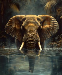 Asiatic Elephant having a bath in the river