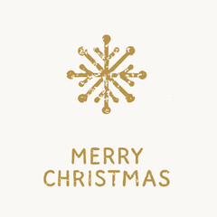 Minimalist hand-drawn Christmas snowflake with grunge gold texture and 