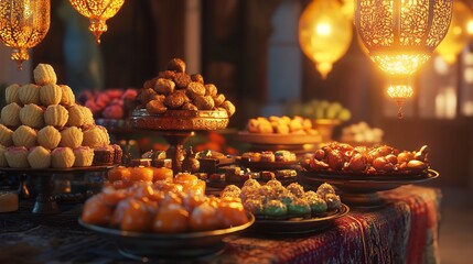 Delicious Middle Eastern Sweets: Ramadan Feast, Eid Celebration, Festive Food Photography