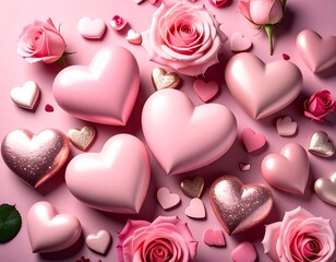 Pink hearts and roses