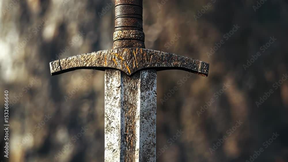 Wall mural sword on pole close-up