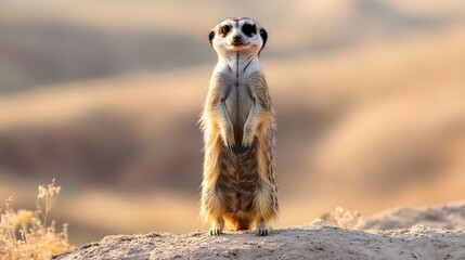 meerkat standing upright in the desert