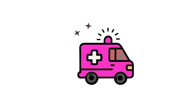 Animated emergency response Cartoon drawing of a pink ambulance suitable for children's books, educational materials, medical presentations, and healthcare related designs.