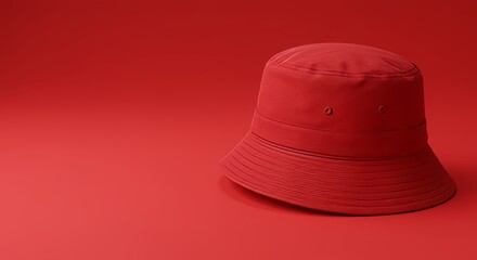 Red Bucket Hat Close‑up on Red Background