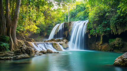 Tropical Waterfalls – Realistic & Illustrated Scenes of Natural Serenity