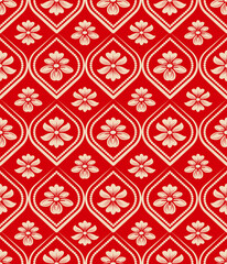 Damask seamless floral pattern, gold and red ornamental, vintage and luxury, vector illustration elegant for textile, wall paper, curtains, cushion cover, rug, bedding. scarf, upholstery fabric