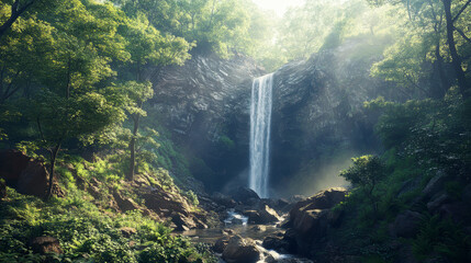 Tropical Waterfalls – Realistic & Illustrated Scenes of Natural Serenity