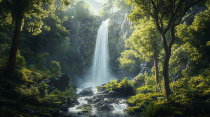 Tropical Waterfalls – Realistic & Illustrated Scenes of Natural Serenity