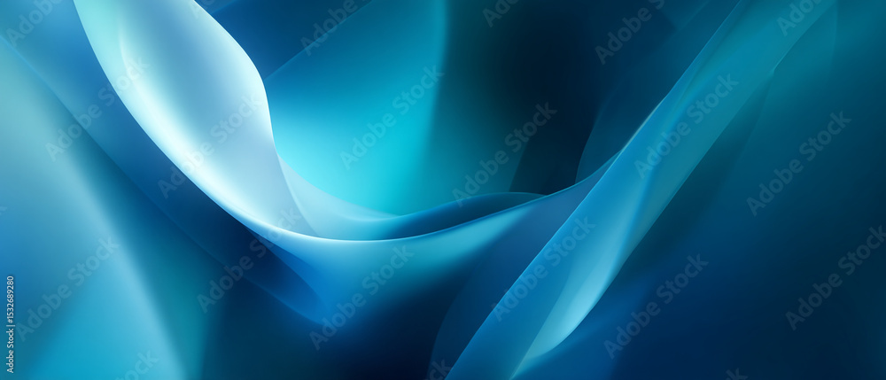 Poster an abstract background of flowing blue and white shapes creating a dynamic and fluid composition