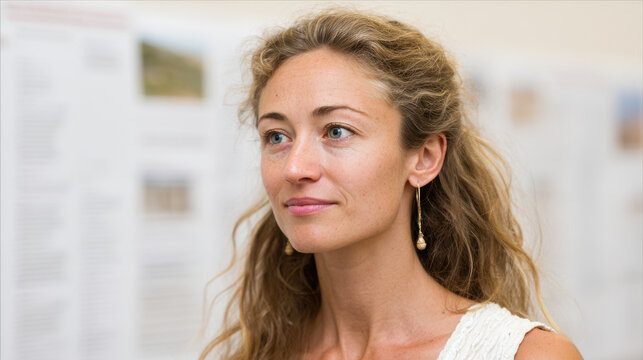 portrait of sociologist on right side of frame displaying analytical emotion