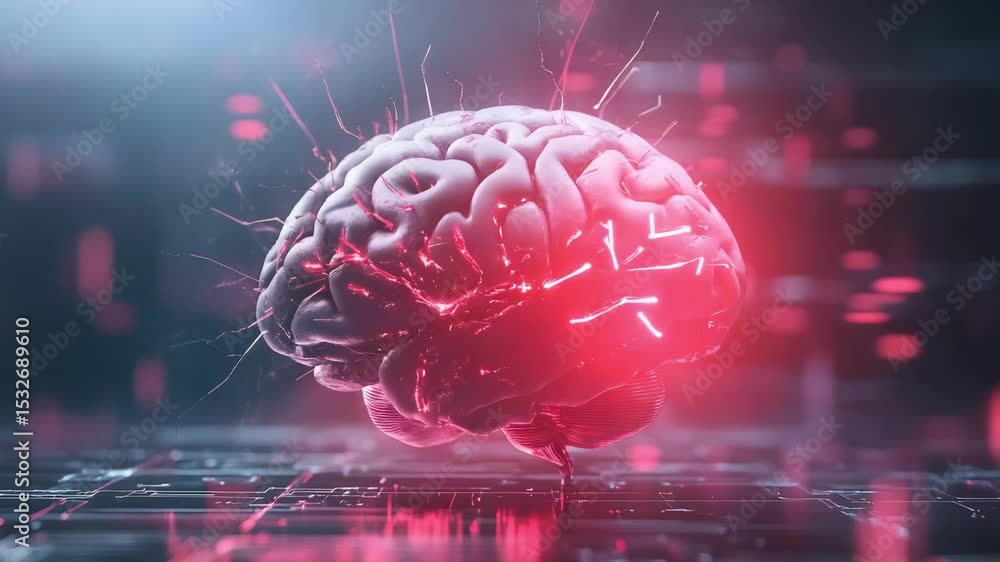 Poster digital brain with glowing neural network in futuristic technology concept, symbolizing artificial i