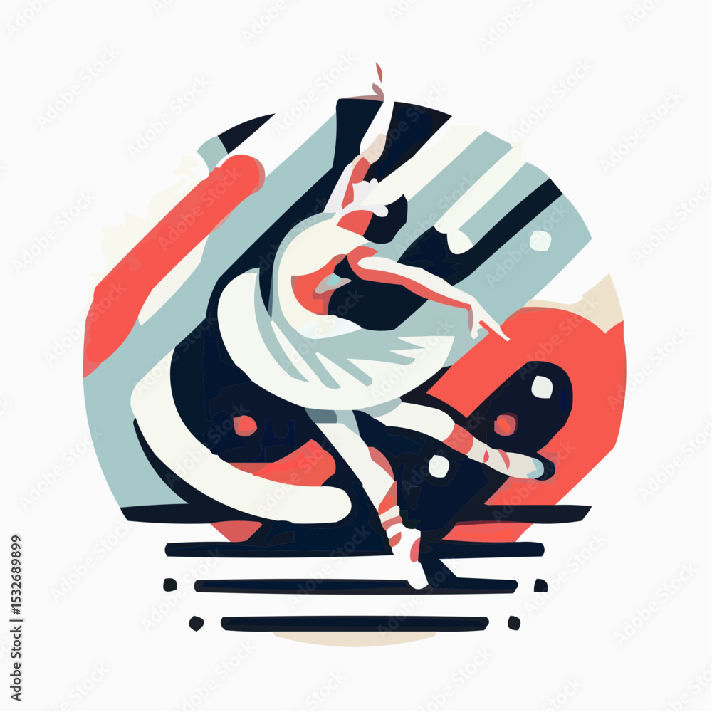 Poster dancer performing in abstract style with vibrant colorful shapes