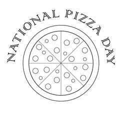 National Pizza Day Flat Outline Vector Illustration.