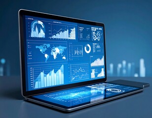 Laptop displaying data graphs