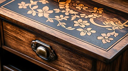 Intricate Floral Wood Cabinet Detail.