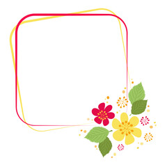 Square frame decorated with floral composition. Vector background for photo, text, copy. Simple flat shapes of elements. Delicate stylish design of sticker, postcard, label