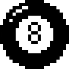 Pixel art black snooker ball number 8. Snooker ball