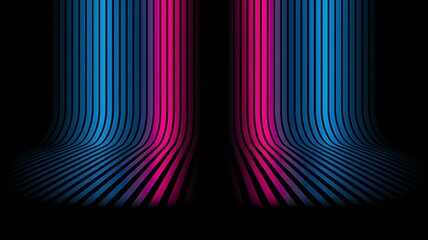 Abstract curved vertical lines in blue and magenta on black background
